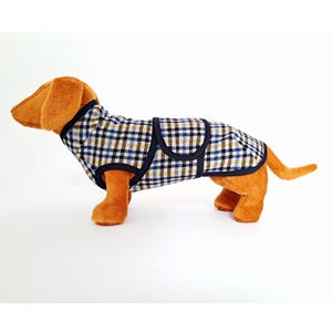 Lightweight Black Plaid Wool Dachshund Coat & Sweater: Underbelly Coverage, Water-Repellent, Jacket, Sustainable, Doxie Apparel