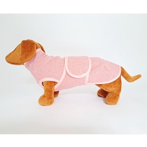 Lightweight Pink Herringbone Wool Dachshund Coat & Sweater: Underbelly Coverage, Water-Repellent, Jacket, Sustainable, Doxie Apparel