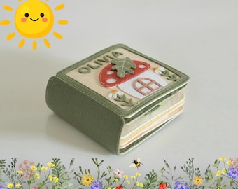 Libro de fieltro personalizado, juguete sensorial Montessori, libro de actividades para niños pequeños con nombre personalizado