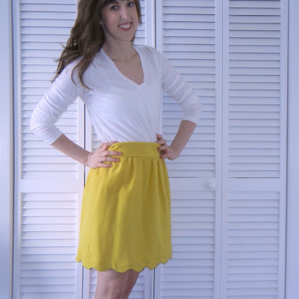 Scallop Hem Wool Skirt - Mustard Yellow