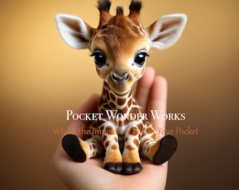 Cute Baby Giraffe Printable Art, Miniature Giraffe in Hand, Safari Nursery Decor, Jungle Kids Room Wall Art, Instant Digital Download