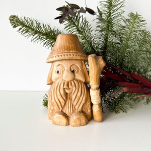 hand carved forest man, spirit of the woods, vintage hand made woodsman figure, old wooden figurine, folk art decor, holiday gift
