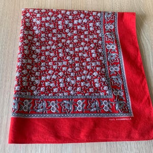 vintage swiss cotton floral bandana, handkerchief baumwolle, cotton head scarf, neckerchief Red