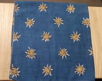 vintage edelweiss bandana, swiss with flower pattern cotton handkerchief baumwolle, headscarf, cotton neckerchief, Wrist Scarf, Gift