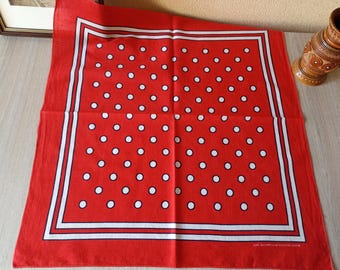 Vintage Red Polka Dot Swiss Cotton Bandana, 70s 80s Accessory (20 inches)