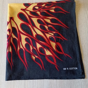 Vintage  Flame Bandana - Classic Western Cowboy Hand Scarf, 90s, 20 inches, Cotton Head Scarf, Neckerchief, Hair Herchief, Gift