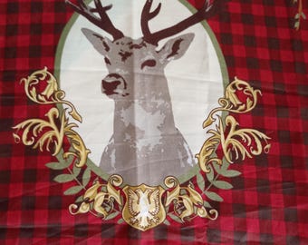 Pañuelo de seda vintage con motivos de la naturaleza, estampado de corteza de árbol y ciervo, pañuelo a cuadros austriaco marrón burdeos.