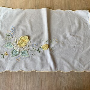 Vintage сotton embroidered table runner, rectangular dresser runner with scalloped edge, board for shelves, tea table cover,  Easter napkin