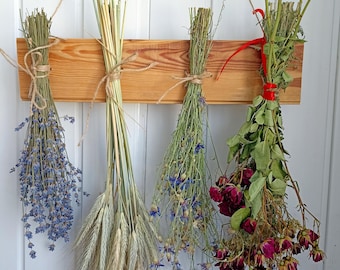 Hanger for dried and wild flowers, Handmade Rustic Wood Herband and Flower Drying Rack, Dried Flower Herb Rack Wall Hanging, Kitchen Decor