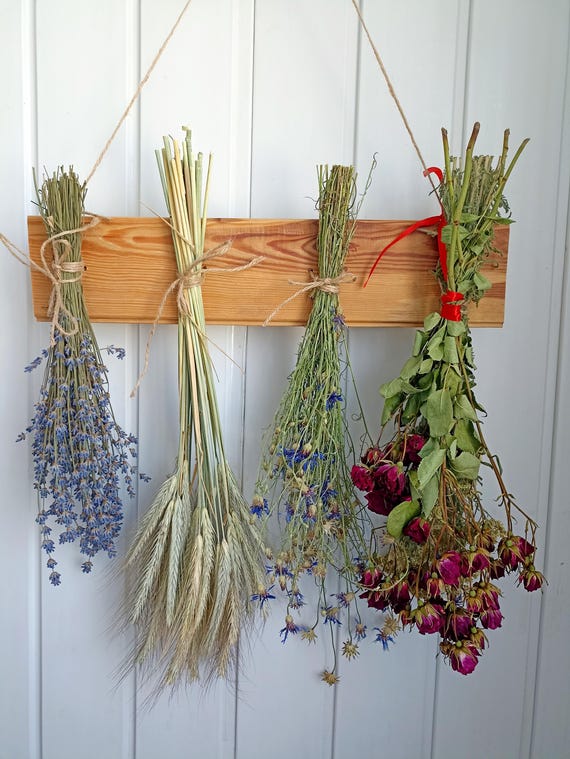 Hanger for dried and wild flowers, Handmade Rustic Wood Herband and Flower Drying Rack, Dried Flower Herb Rack Wall Hanging, Kitchen Decor