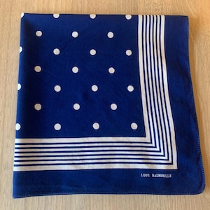 Bandana azul de lunares, Bandana de algodón suizo vintage de los años 80, Bandana Zurich Baumwolle, Pañuelo Cowboy Baumwolle 20&quot;, 100% algodón, Regalo