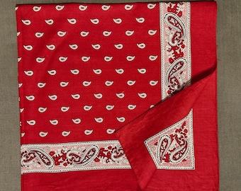 Vintage Cherry Swiss Paisley Bandana - Classic Western Style Cowboy Scarf, Cotton Headscarf, Neckerchief, Hair Scarf, Large Bandana, Gift