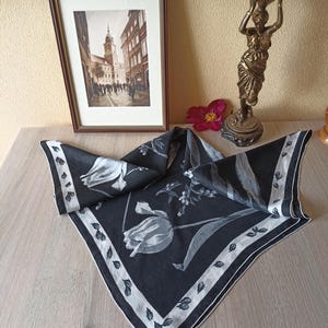 Vintage 80s French Silk Scarf – Exquisite Parisian Designer Accessory, Fashion Accessory, Silk Neckerchief, Silk Head Scarf, Floral Pattern