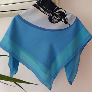 Vintage Blue Silk Scarf, Retro Car Neckerchief, Elegant Rare Scarf by Mersedes Benz, Classic Fashion Accessory, Unique Gift for Car Lovers