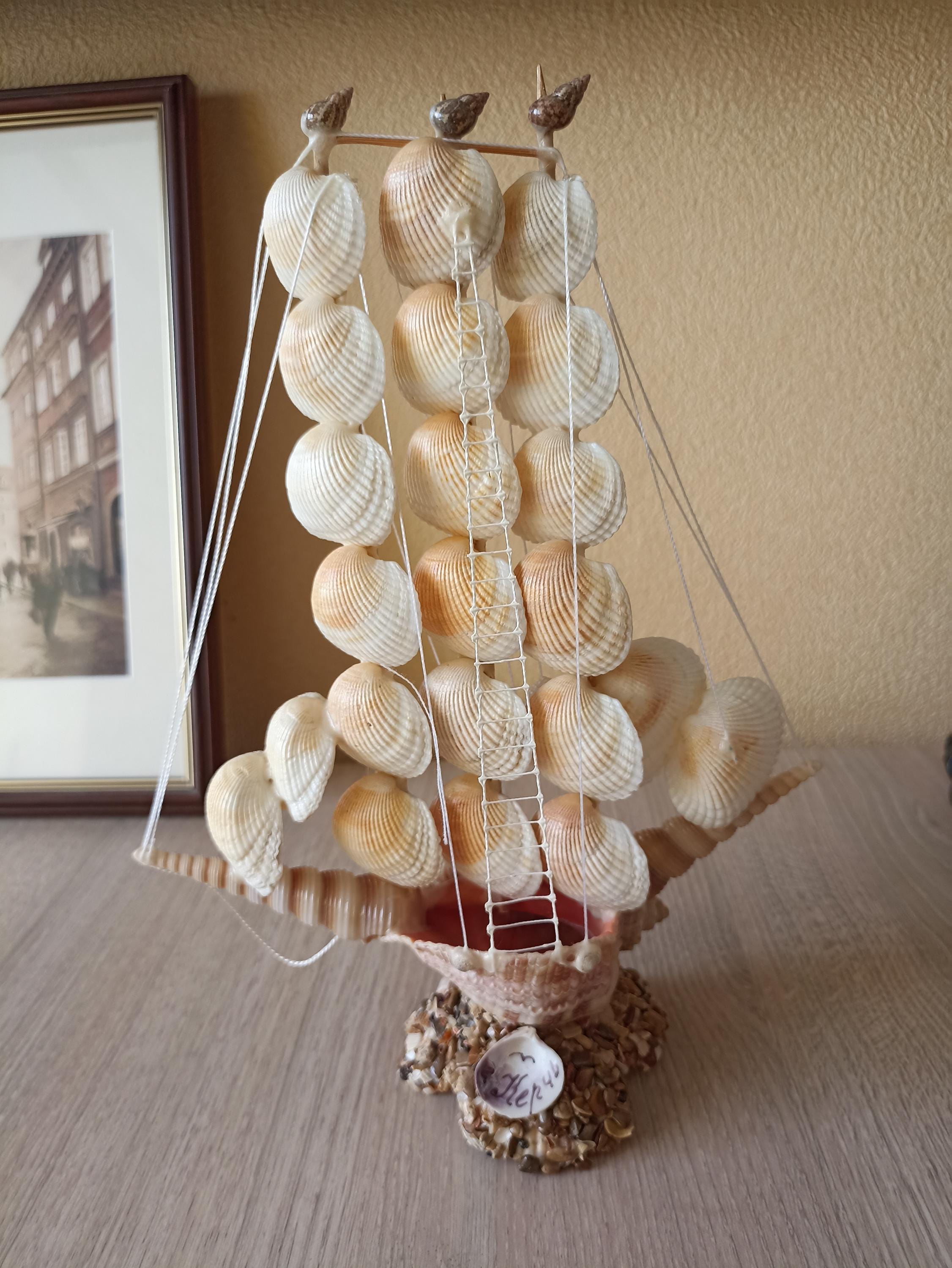 貝螺鈿矢立　Yatate decorated w/h pieces-shell Boat, Art Deco Shell Sculpture, Vintage Handmade Boat Made of