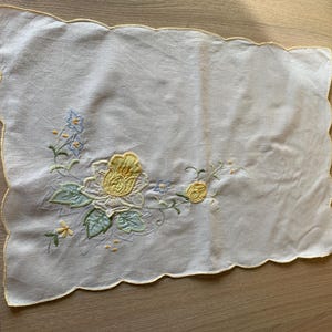 Vintage сotton embroidered table runner, rectangular dresser runner with scalloped edge, board for shelves, tea table cover,  Easter napkin