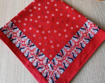 Vintage Swiss Cotton Bandana, Floral Paisley Print, Western Style Scarf
