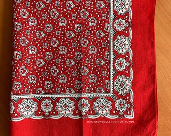 Bandana bawełniana z Niemiec z lat 70. i 80., szalik kowbojski z wzorem paisley i kwiatów, 20 cali, 100% bawełna, wysokiej jakości chusta na głowę i szyję