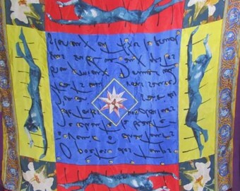 écharpe en soie vintage, écharpe de créateur suisse avec motif abstrait, accessoire de mode, écharpe en soie rétro, écharpe en soie de Zurich