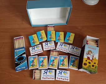 Matchbox, Matchbooks, Matches, Wooden Matchsticks, Set of Ukrainian matches 18 packs, souvenir box of matches, prezent Matches, gift