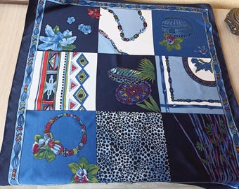 Swiss Silk Scarf, Designer Foulard, Vintage Pure Silk Scarf, Abstract Print, Rare Hair Scarf or Neck, Small Head Scarf, Silk Bandana, Gift