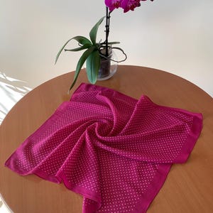 vintage head scarf, polka dot scarf, rare pink bandana, classic hairscarf, cottagecore accessory, neckscarf, silk headscarf, stylish bandana