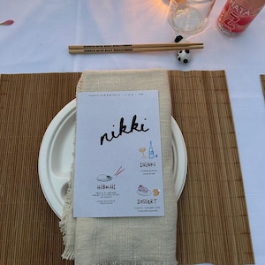 Menu per feste di compleanno modificabili, festa Hibachi, menu di compleanno e segnaposto stampabili e condivisibili, compleanno alla moda, download immediato