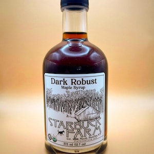 Premium Dark Robust Vermont Maple Syrup - 100% Pure, Organic, Kosher | 375 ml (12.7 oz) Glass Bottle | Small-Batch Crafted | Family farm