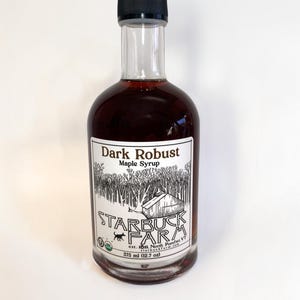 Dunkler, robuster 100% reiner, organischer, koscherer Vermont-Ahornsirup (375 ml, 12,7 oz) von einer Familienfarm, die 1811 gegründet wurde (Pomfret, VT)