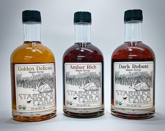 Organic Maple Syrup Gift Set, 3 Bottles of Vermont's Finest, Great for Gifts, Pancakes, and Coffee. Maple Syrup bundle from Starbuck Farm