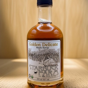 Premium goldener delikater Vermont-Ahornsirup - 100% rein, organisch, koscher | 375 ml Glasflasche | Herstellung in Kleinserie