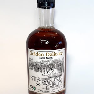Goldener Delikat 100% reiner, organischer, koscherer Vermont-Ahornsirup (375 ml, 12,7 oz) von einer Familienfarm, die 1811 gegründet wurde (Pomfret, VT)