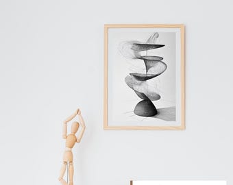 Parametric 1 – Abstract Line Drawing Print, Black & White Geometric Art in 12x18, 20x30, and 24x36 Inches