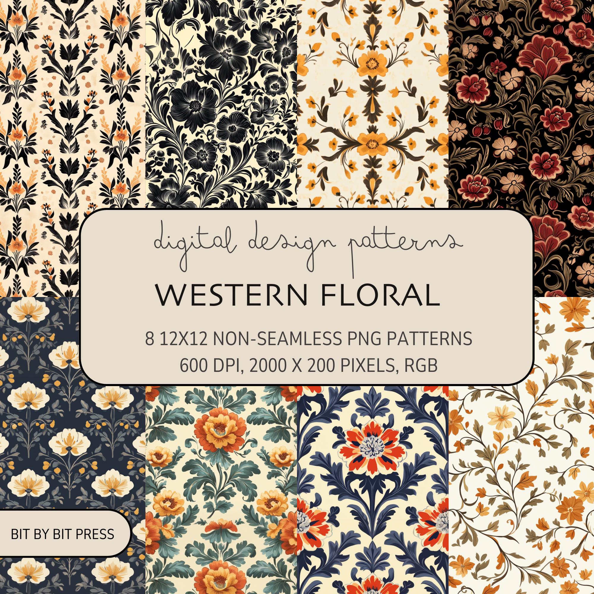 Retro Western Pattern Western Floral Digital Design Patterns – Vintage-inspired Floral ...