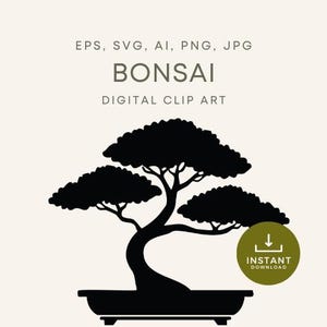Bonsaiboom digitale vectorillustraties – minimalistisch Japans natuursilhouet – eps, ai, svg, png, jpg-bestanden