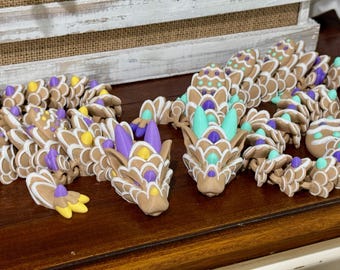 Articulated Cookie Easter Dragon – 3D Printed Pastel Posable Fidget Toy, Easter Basket Dragon Gift