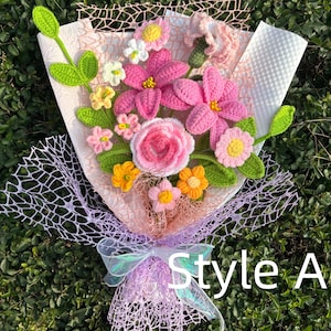 かぎ針編みの花束、手作りギフト、チューリップ、バラ、バレンタインデー、誕生日、ガールフレンド、お母さん、おばあちゃん、妻、彼女へのギフト