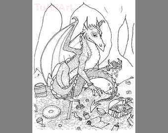 12 Dragon Coloring Postcards A Dozen Cards To Color And Mail Gold Hoarding Cave Page Mailart By Tursiart