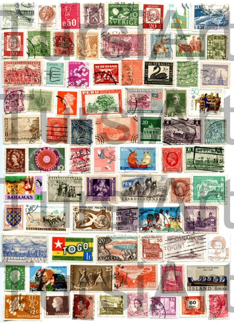 200 Postage Stamps from around the World Digital Download Etsy