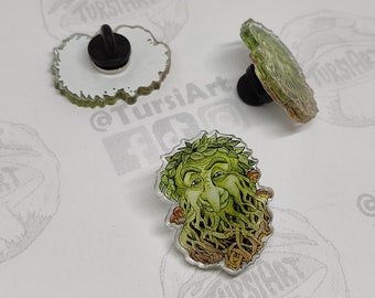 Greenman Lapel Pin by TursiArt. Acrylic Collectible Button, Green Man Nature Spirit, Mushrooms Limited run of 50 pieces manufactured in USA