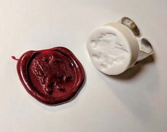 Gryphon Griffin Wax Seal Signet Ring handmade using vitrified porcelain in silver tone or antique bronze with sealing wax adjustable size