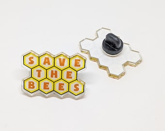 Save The Bees Lapel Pin Acrylic Pin by TursiArt Collectible Button Honey Bee Art Gift for Beekeeper Apis mellifera Gift for Gardener Apiary