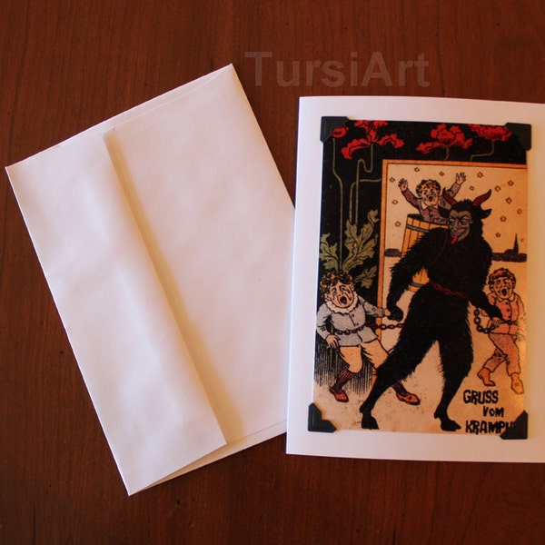 Krampus Card Krampuskarten Holiday Demon Devil of Christmas Greeting Card w/ Envelope Vintage Illustration Naughty Children Krampusnacht