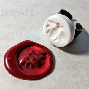 Honey Bee Wax Seal Signet Ring handmade vitrified porcelain in silver or bronze sealing wax adjustable size honeybee Apis