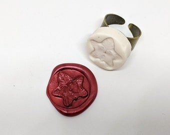 Greenman Wax Seal Signet Ring handmade vitrified porcelain in silver or bronze sealing wax adjustable size Leaf Face Tree Spirit by TursiArt