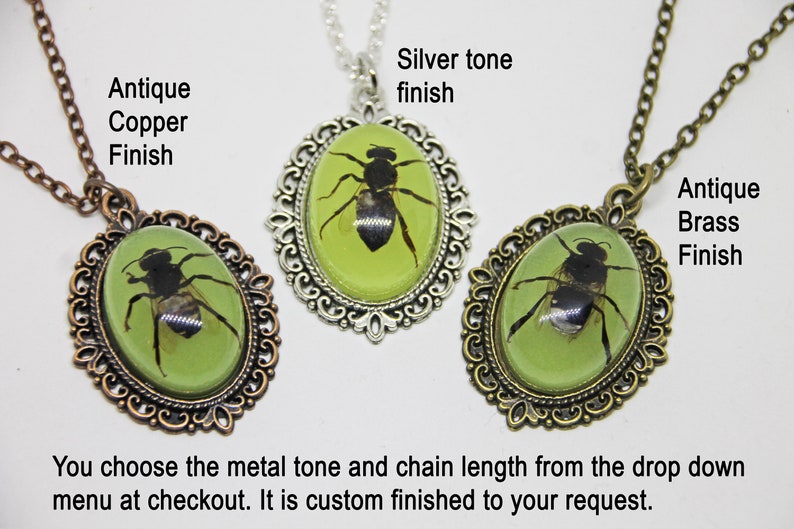 Glow in the Dark Honey Bee Pendant. Real Bug Taxidermy Necklace. Preserved Insect in Resin Jewelry. Apis mellifera Handmade Beekeeper Gift image 3