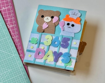 Kawaii Bear Couple Felt Album – Handmade Memory Book, Cooking Theme