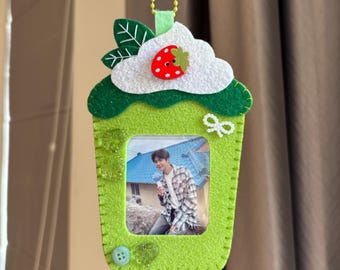 Thème Matcha Latte - Porte-clés avec cadre photo en feutre fait main