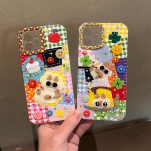 Custodia per telefono kawaii in feltro a forma di gatto, cover patchwork fatta a mano, regalo accogliente per lei