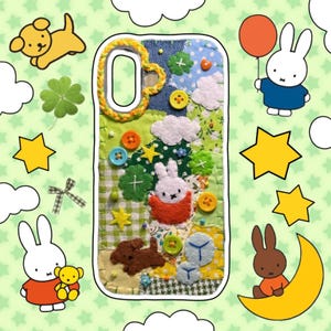 Capa de celular de coelho feita à mão em feltro: Capa kawaii patchwork para iPhone e Samsung